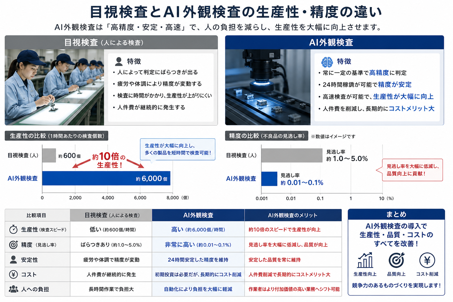 AI外観検査導入によるメリットとデメリットの比較イメージ
